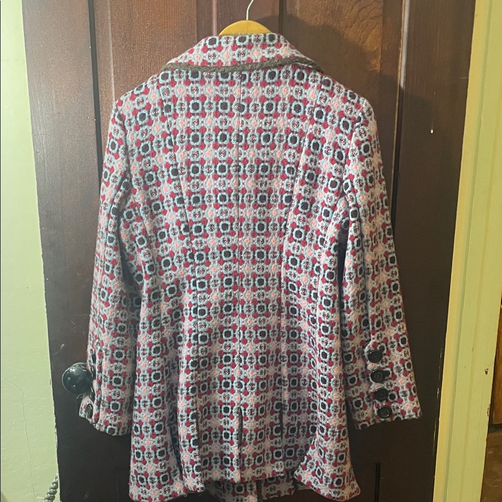 An Ren Women's Geometric Pea Coat - Black, Red, White - Picture 3 of 3